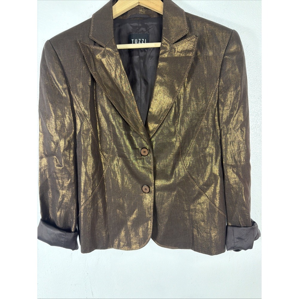Tuzzi‎ Y2K Bronze Metallic Linen Blazer Size 2/4(estimated)